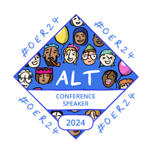 Conference speaker badge for OER24.