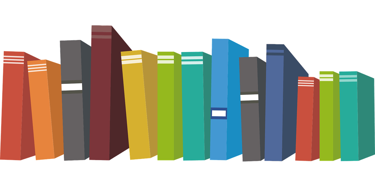 Drawing of books on a bookshelf.