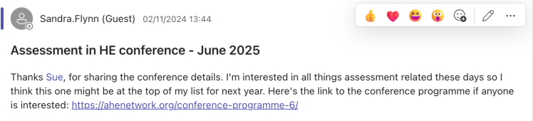 Text of a post from Microsoft Teams