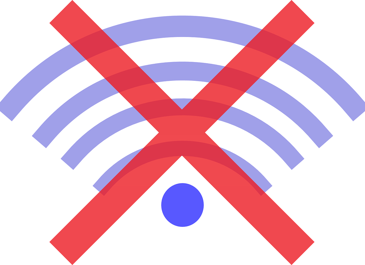 Drawing of wifi signal with red X through it